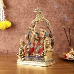 Brass Rama Sita Hanuman Idol Set | 11" x 8" x 4" (28 x 20.3 x 10.2 cm) | 4 kg Throne Setting with Stonework | Divine Trio Sacred Art | Premium Murti